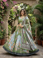 Tabby Silk Lehenga Set with Rich Digital Print and Embroidered Dupatta front view