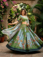 Tabby Silk Lehenga Set with Rich Digital Print and Embroidered Dupatta embroidery close-up