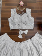 Grey Japan Satin Lehenga with Blouse Work for Wedding Wear styling view