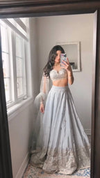 Grey Japan Satin Lehenga with Blouse Work for Wedding Wear detailed view