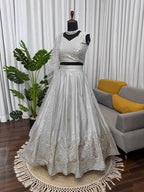 Grey Japan Satin Lehenga with Blouse Work for Wedding Wear colour variant view