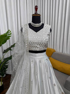Grey Japan Satin Lehenga with Blouse Work for Wedding Wear front view