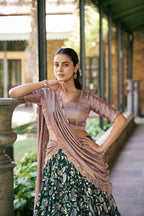 Pink Tasar Silk Lehenga Choli Set full drape view