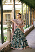 Pink Tasar Silk Lehenga Choli Set blouse and dupatta detail