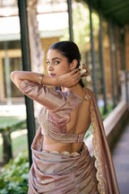 Pink Tasar Silk Lehenga Choli Set fabric texture detail