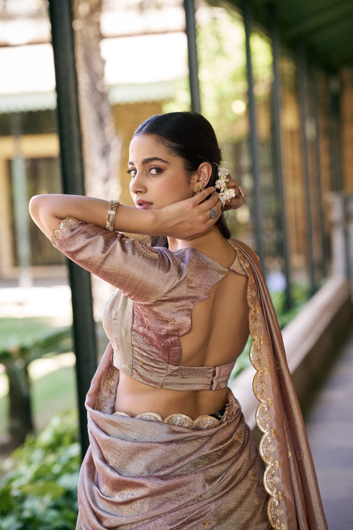 Pink Tasar Silk Lehenga Choli Set fabric texture detail