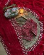 Red Saree - drape and pallu detail