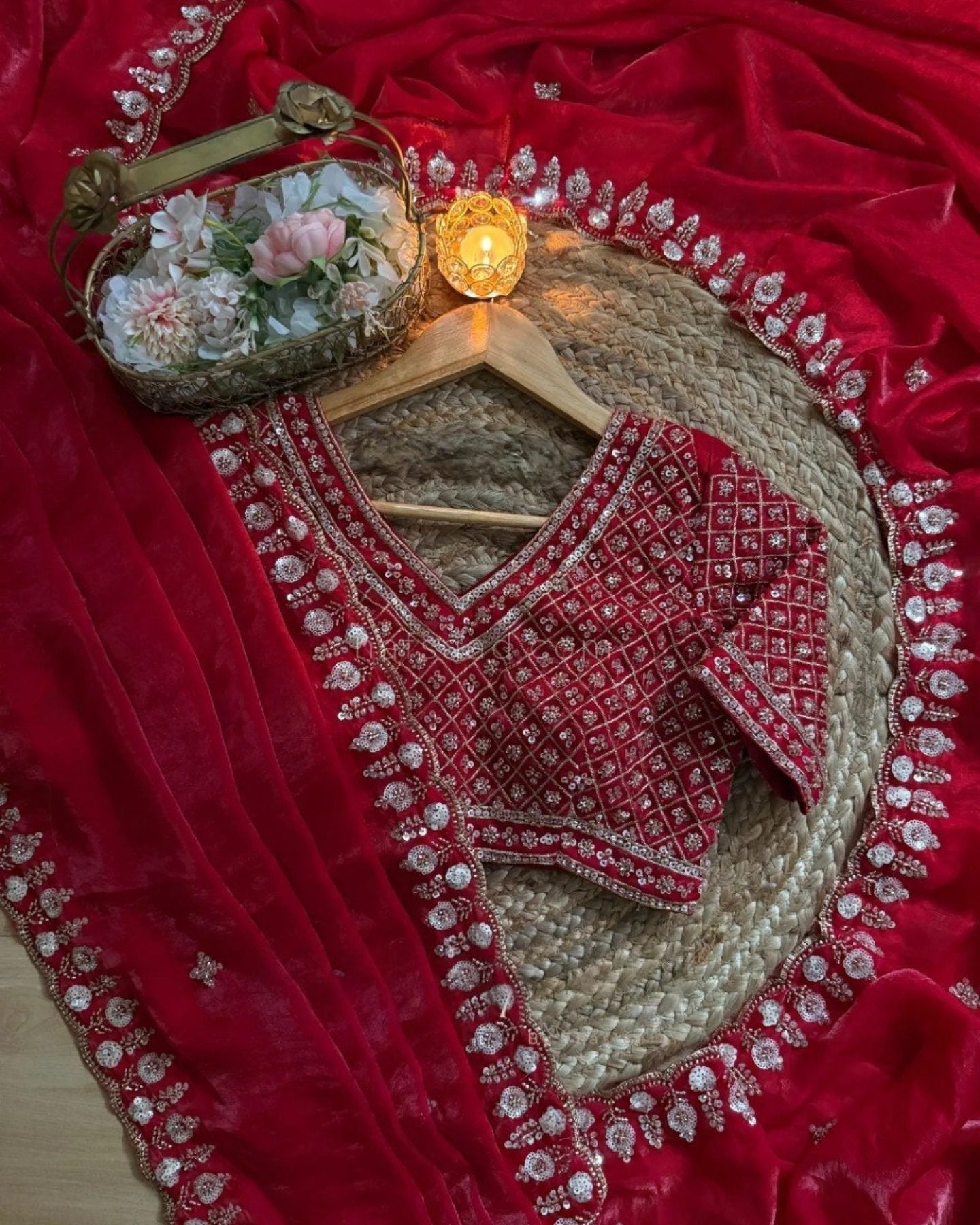 Red Saree - drape and pallu detail