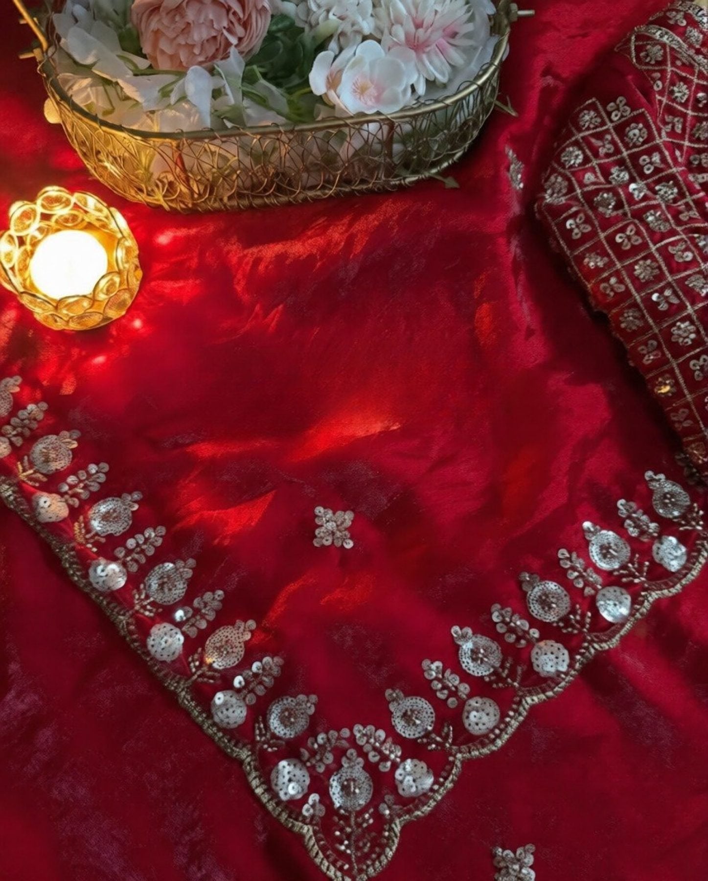 Red Saree - blouse and border close-up