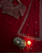 Red Saree - fabric texture close-up