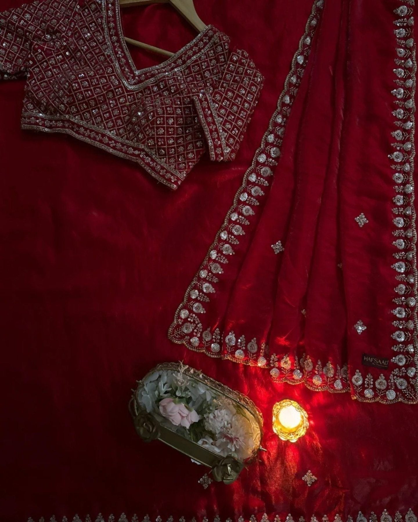 Red Saree - fabric texture close-up