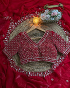 Red Saree - Beads embroidery work detail