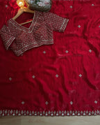 Red Saree - Beads pallu design detail