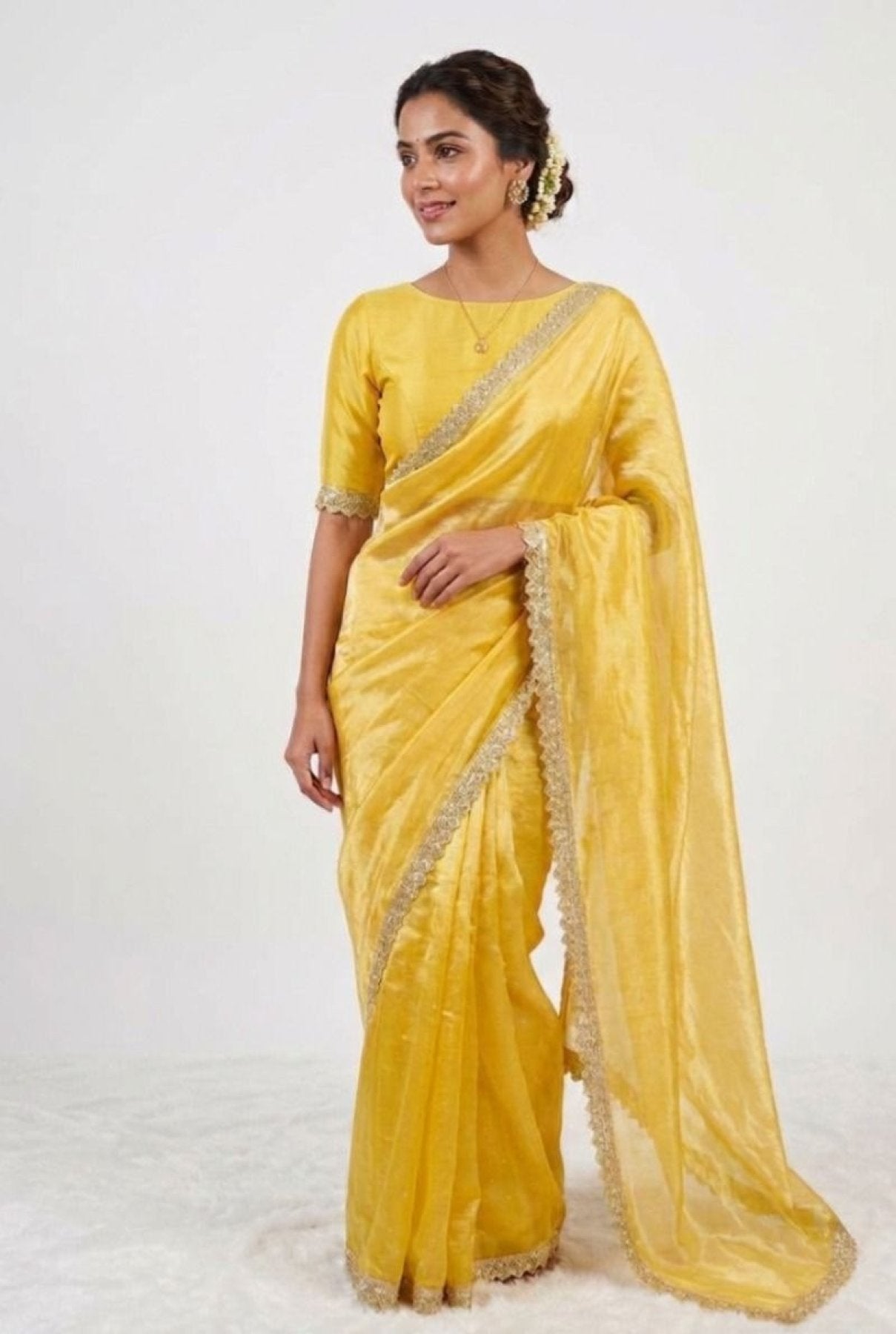 Yellow Saree - drape and pallu detail