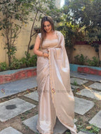 Beige Tissue Saree - pallu design detail