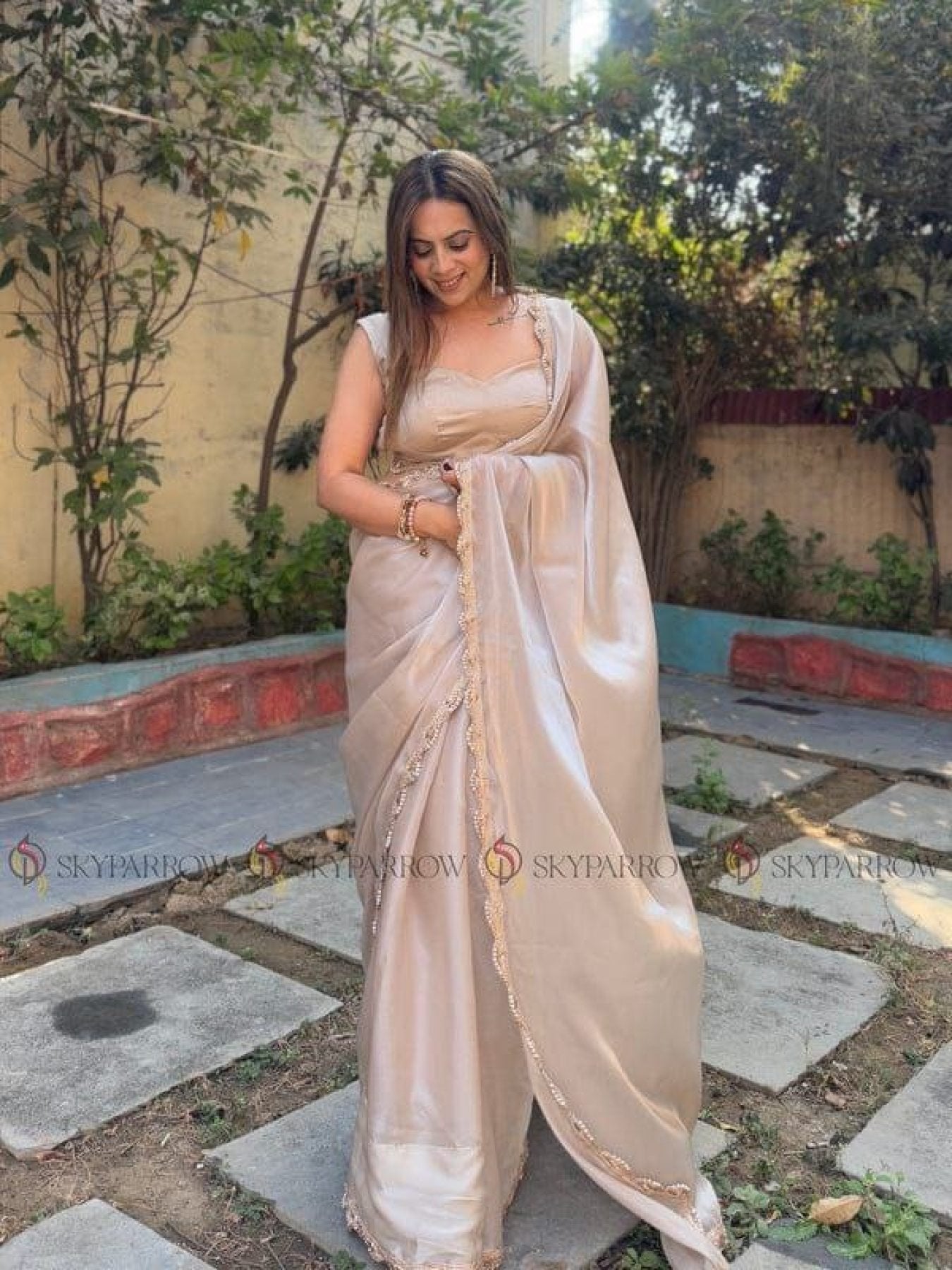 Beige Tissue Saree - pallu design detail
