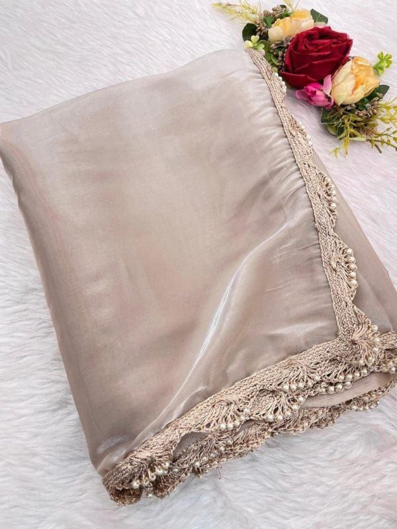 Beige Tissue Saree - styling and accessories view