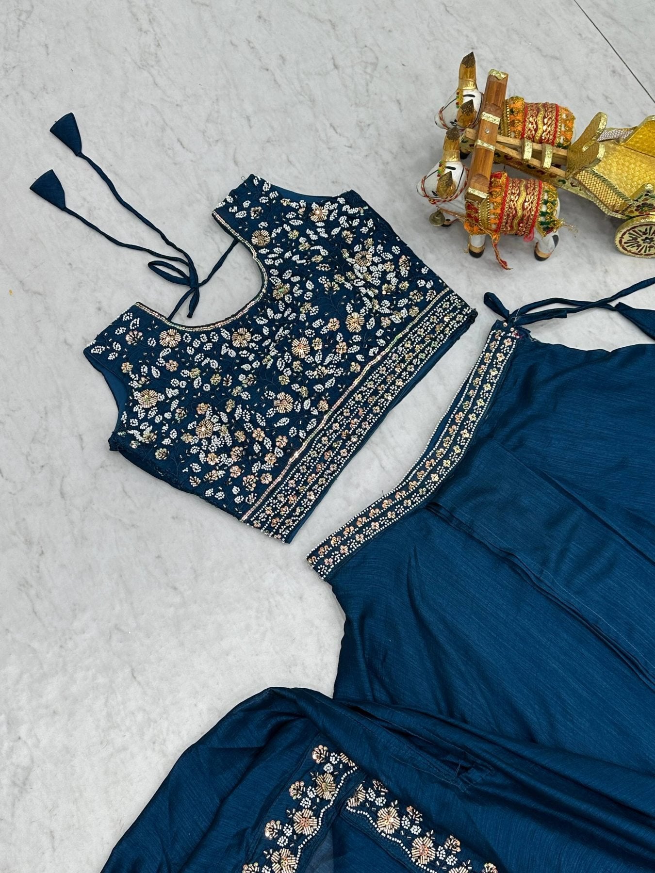 Wedding Special Vichitra Lehenga with Shrug Dupatta and Heavy Work front view