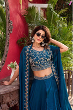 Wedding Special Vichitra Lehenga with Shrug Dupatta and Heavy Work full drape view