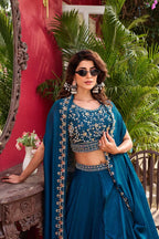 Wedding Special Vichitra Lehenga with Shrug Dupatta and Heavy Work blouse and dupatta detail
