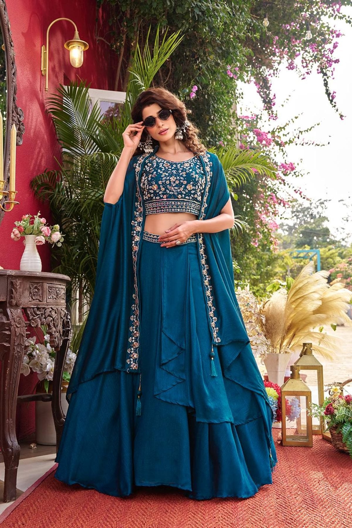 Wedding Special Vichitra Lehenga with Shrug Dupatta and Heavy Work embroidery close-up