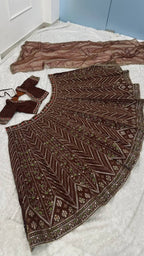 Brown Thai Silk Bridal Lehenga with Heavy Embroidery and Glass Organza Dupatta detailed view