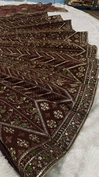 Brown Thai Silk Bridal Lehenga with Heavy Embroidery and Glass Organza Dupatta back view