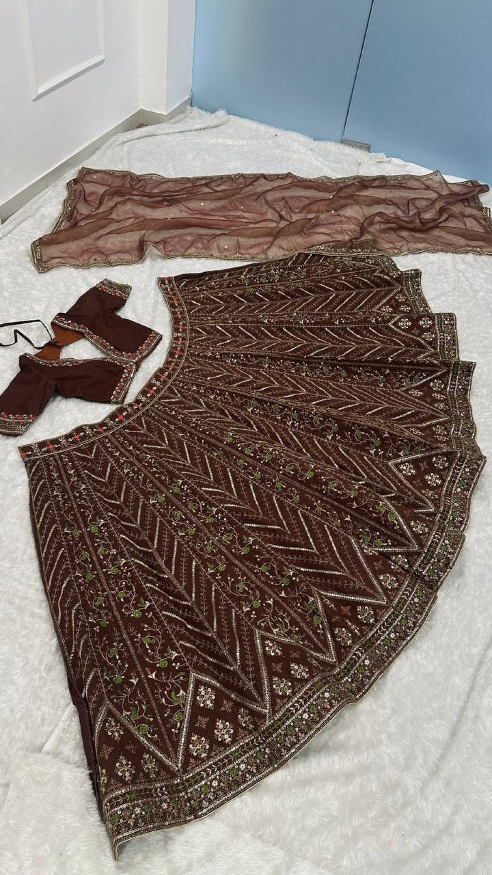 Brown Thai Silk Bridal Lehenga with Heavy Embroidery and Glass Organza Dupatta colour variant view