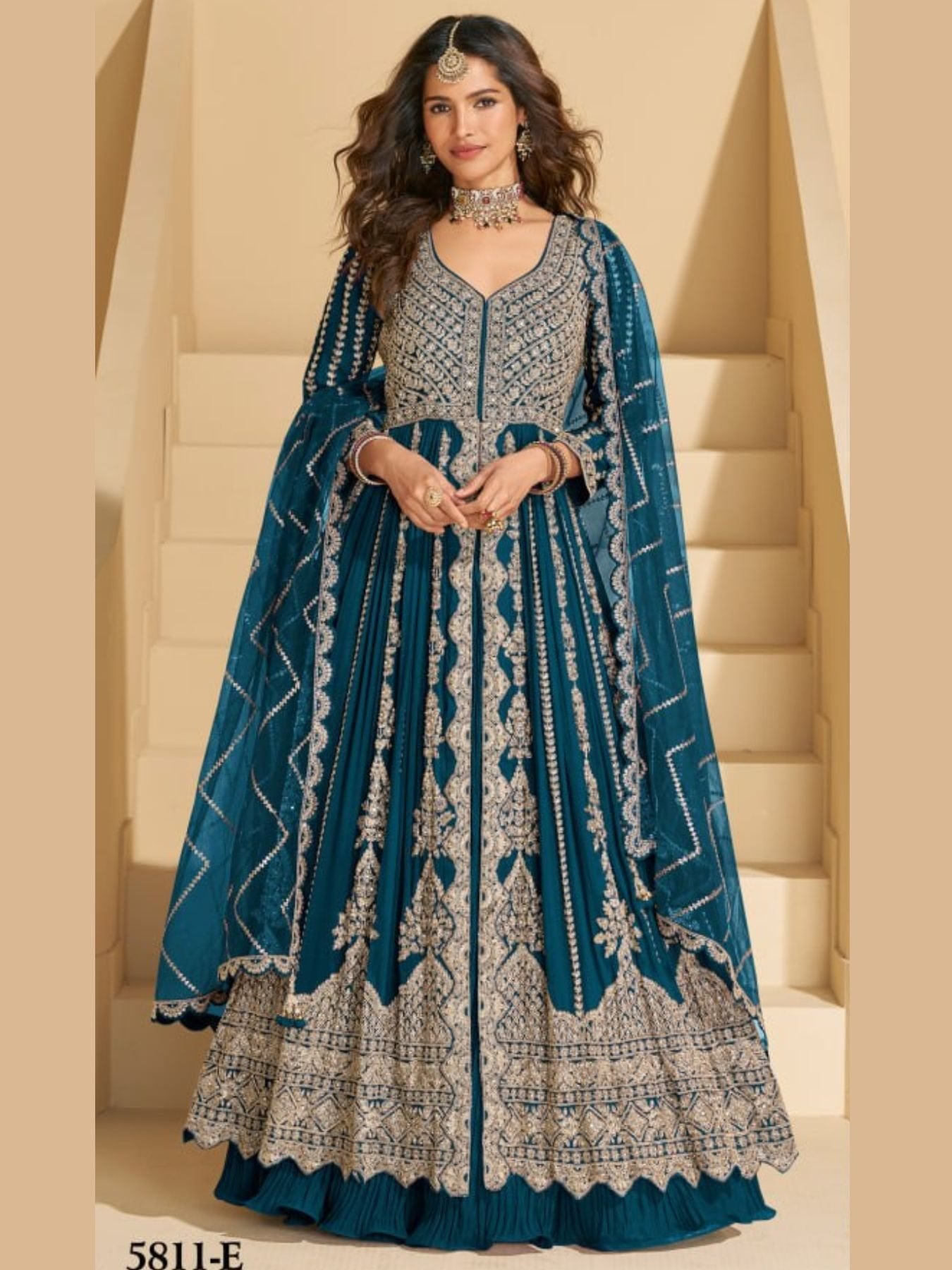 Anarkali Eid Special Lehenga Suit in Heavy Real Chinon with Sequence Embroi fabric texture detail