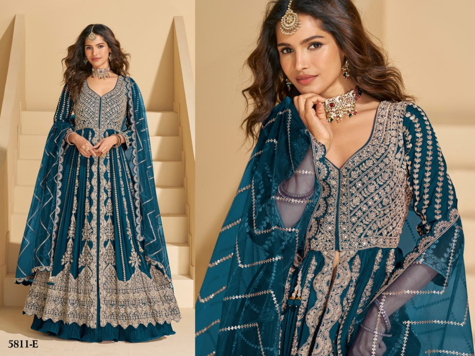 Anarkali Eid Special Lehenga Suit in Heavy Real Chinon with Sequence Embroi styling view