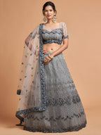 Grey Fancy Embroidered Lehenga for Reception and Engagement Wear full drape view