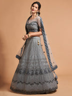 Grey Fancy Embroidered Lehenga for Reception and Engagement Wear blouse and dupatta detail