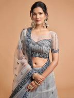 Grey Fancy Embroidered Lehenga for Reception and Engagement Wear embroidery close-up