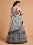 Grey Fancy Embroidered Lehenga for Reception and Engagement Wear fabric texture detail
