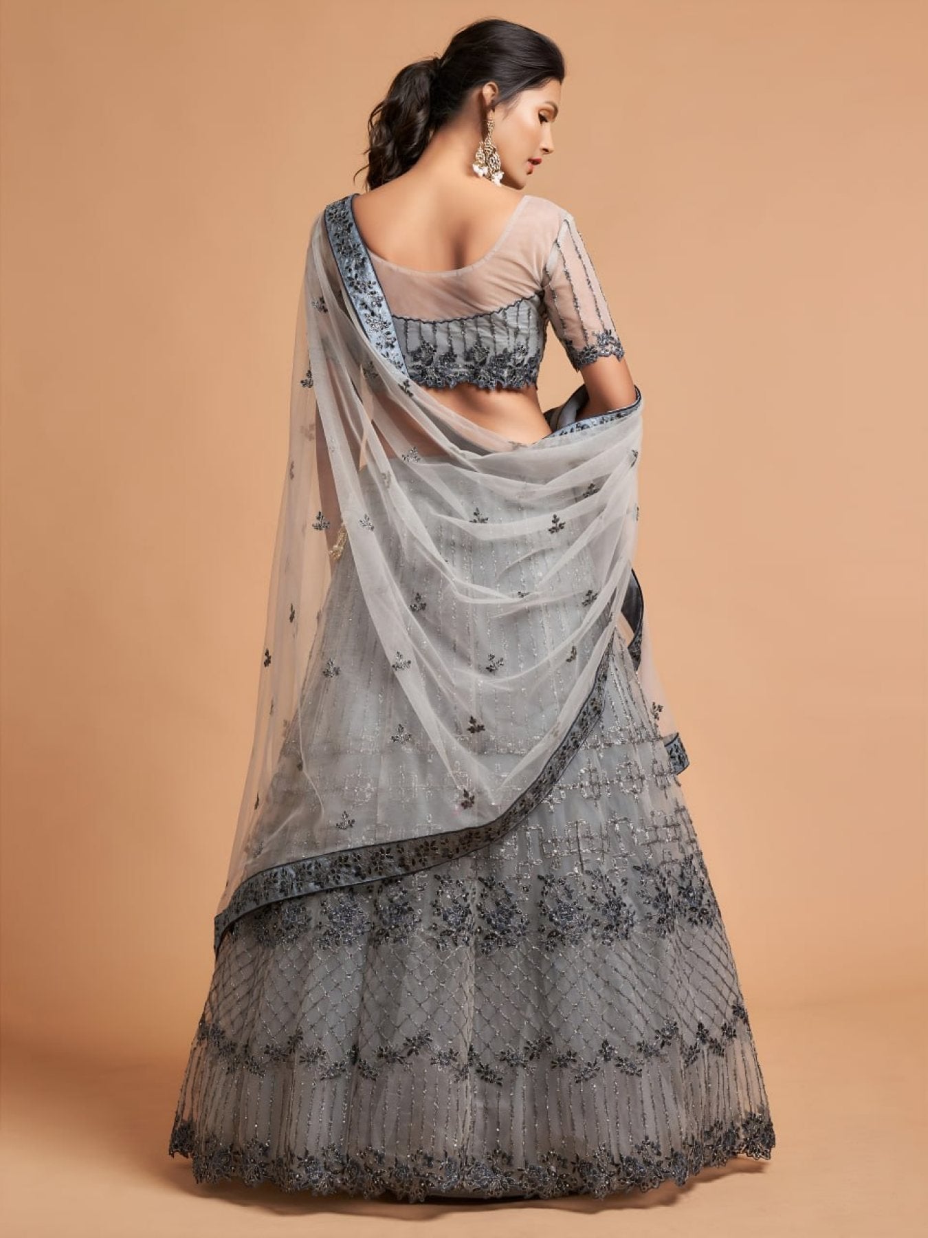 Grey Fancy Embroidered Lehenga for Reception and Engagement Wear fabric texture detail