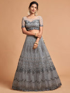 Grey Fancy Embroidered Lehenga for Reception and Engagement Wear back view