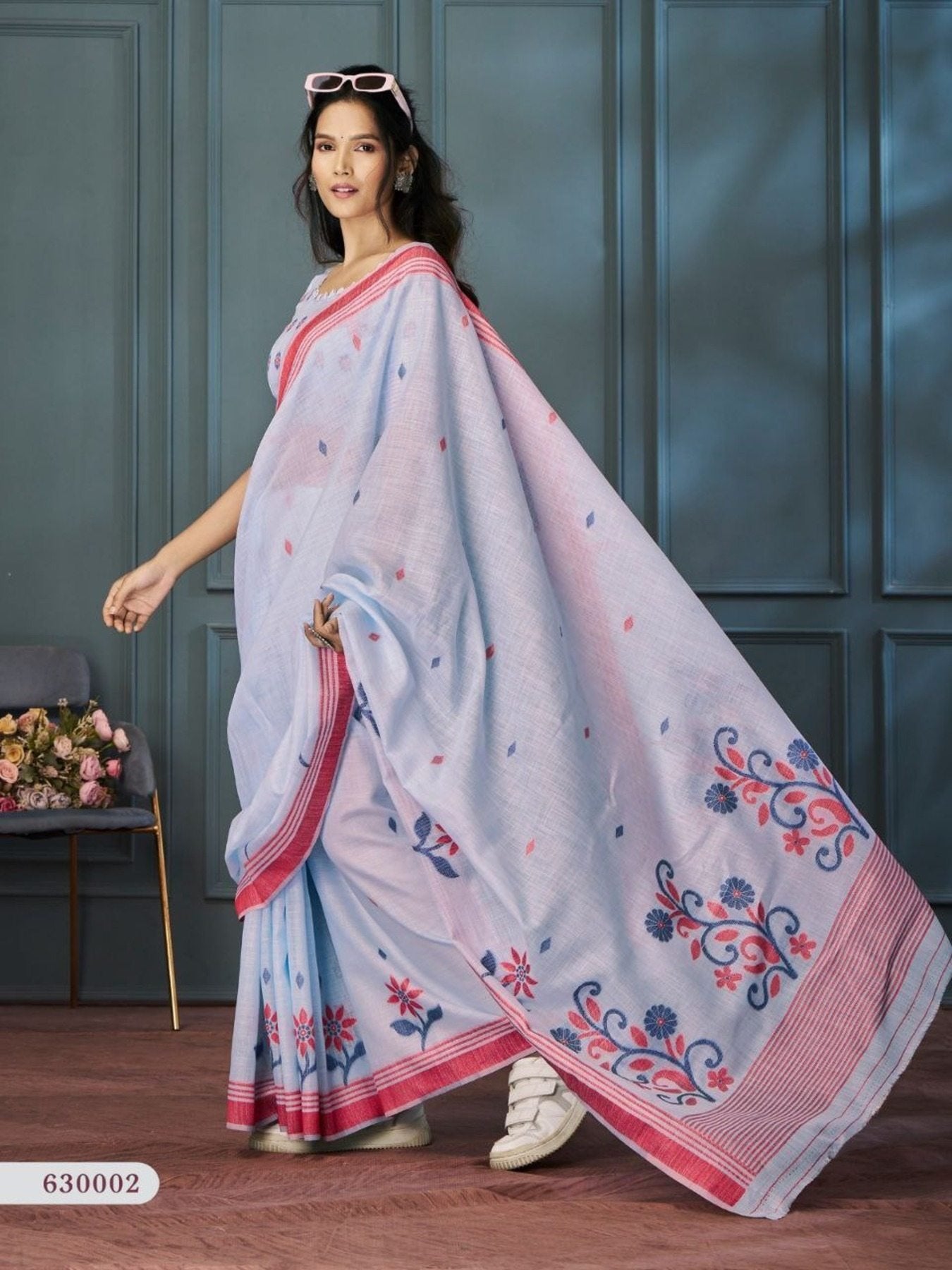 Linen Saree - pallu design detail