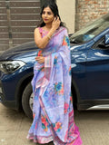 Silver Linen Saree for women - full front view | Snyvia