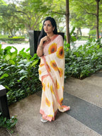 Silver Linen Saree - side drape view
