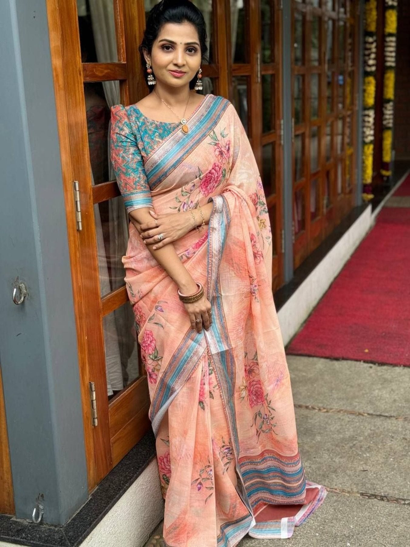 Silver Linen Saree - fabric texture close-up
