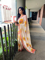 Silver Linen Saree - Zari back view