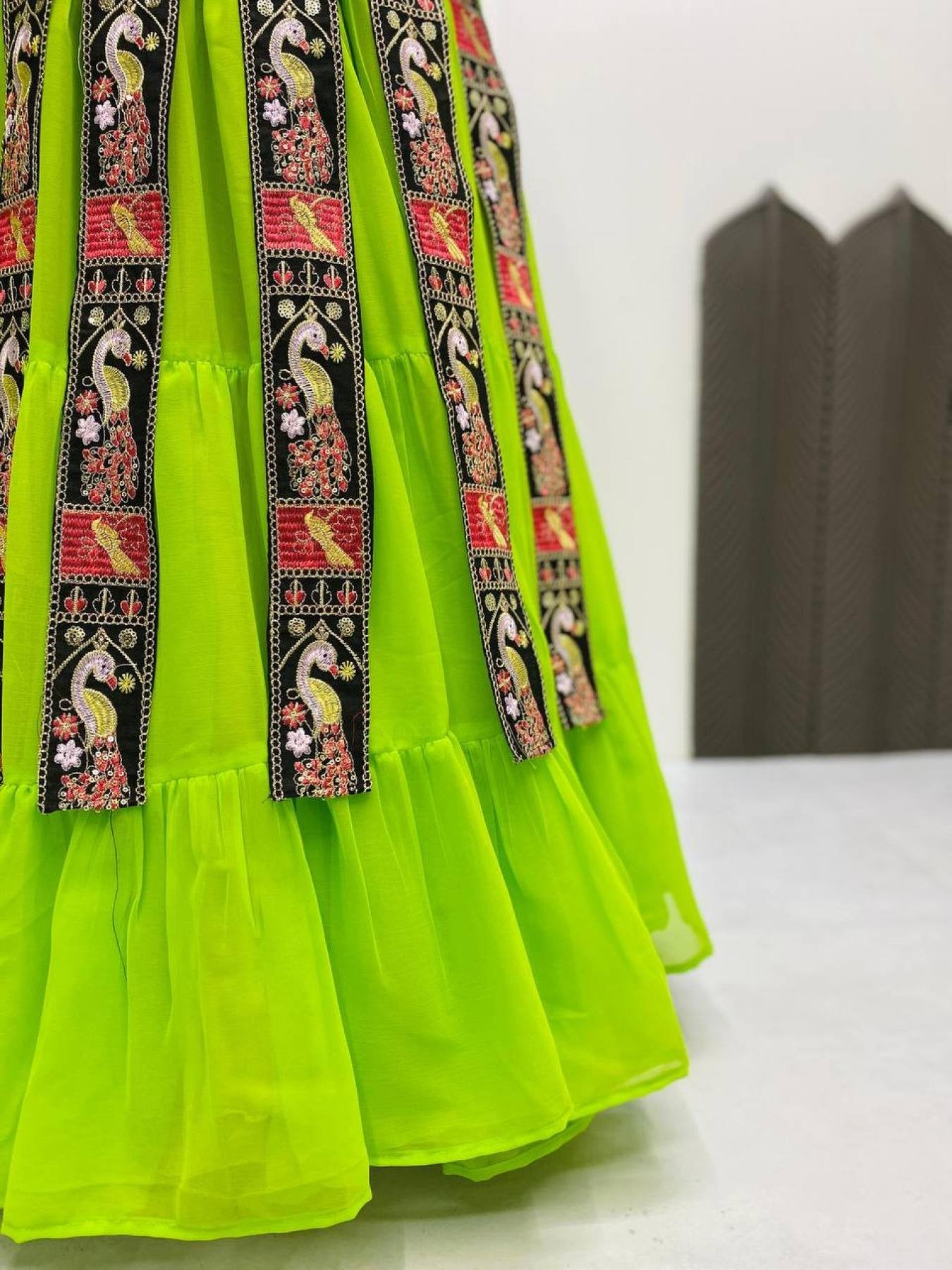 Navratri Ruffle Lehenga Choli With Bangalorey Sequence Embroidered Blouse detailed view