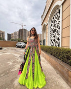 Navratri Ruffle Lehenga Choli With Bangalorey Sequence Embroidered Blouse fabric texture detail