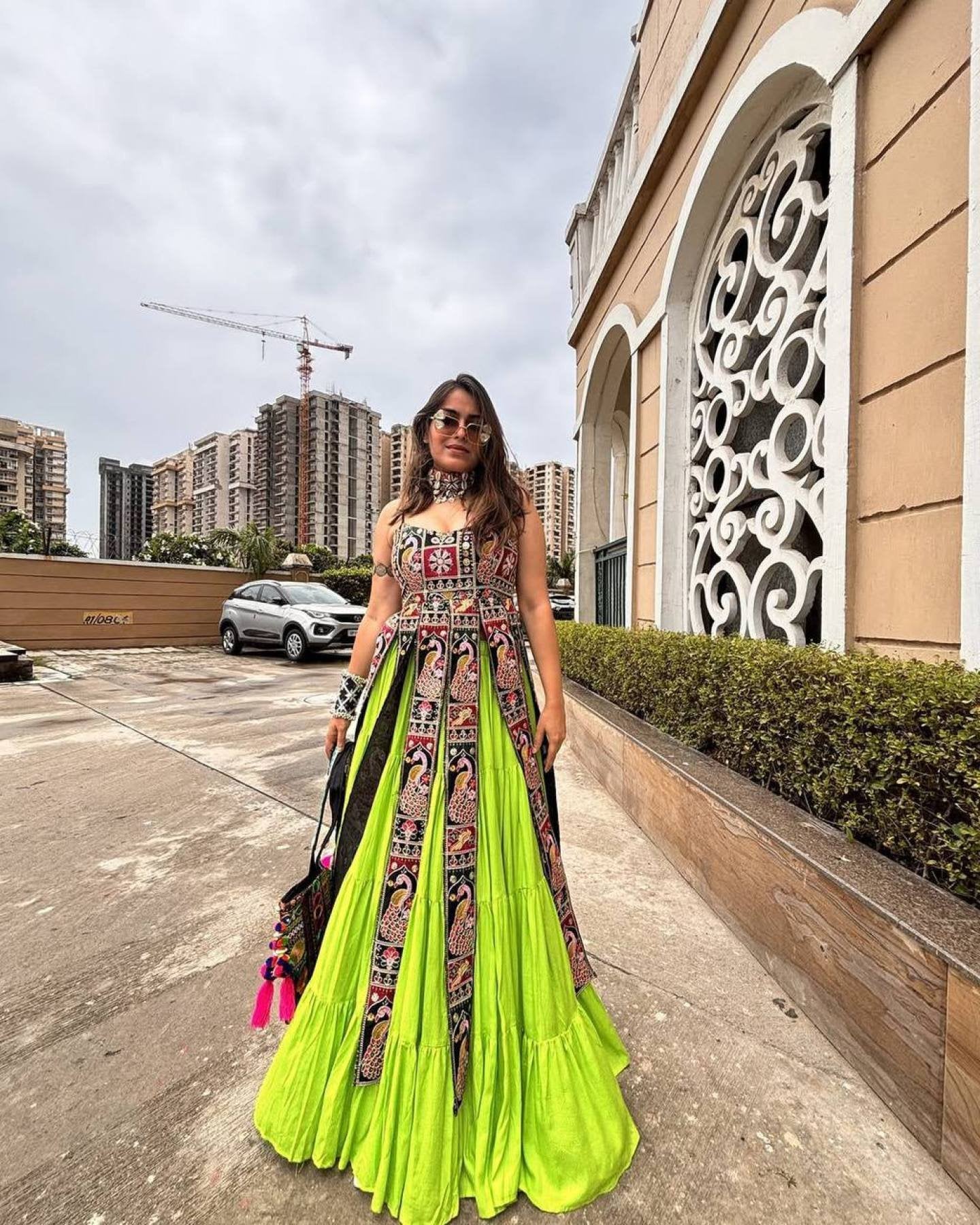 Navratri Ruffle Lehenga Choli With Bangalorey Sequence Embroidered Blouse fabric texture detail