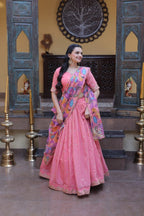 Cosmos Silk Lehenga Choli with Zari Sequins Work full drape view