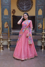 Cosmos Silk Lehenga Choli with Zari Sequins Work embroidery close-up