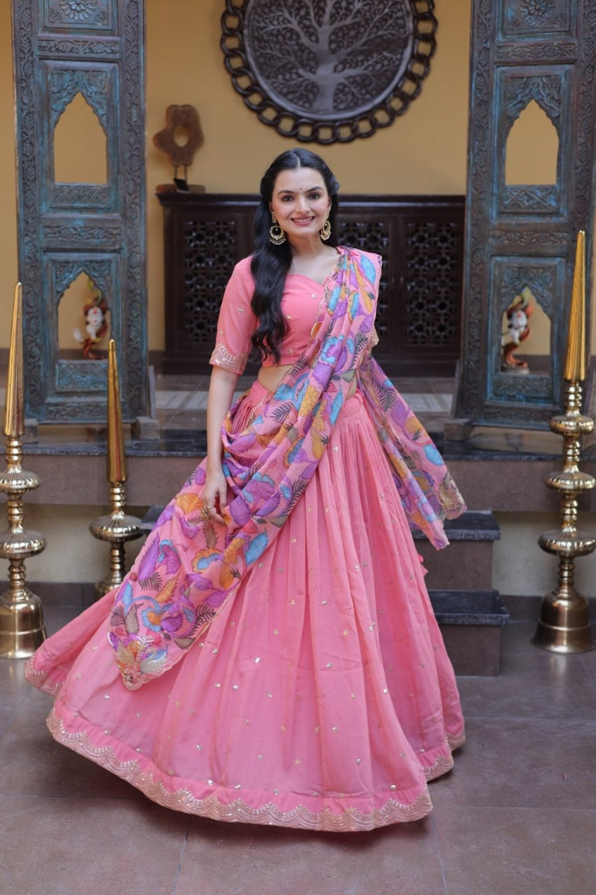 Cosmos Silk Lehenga Choli with Zari Sequins Work back view