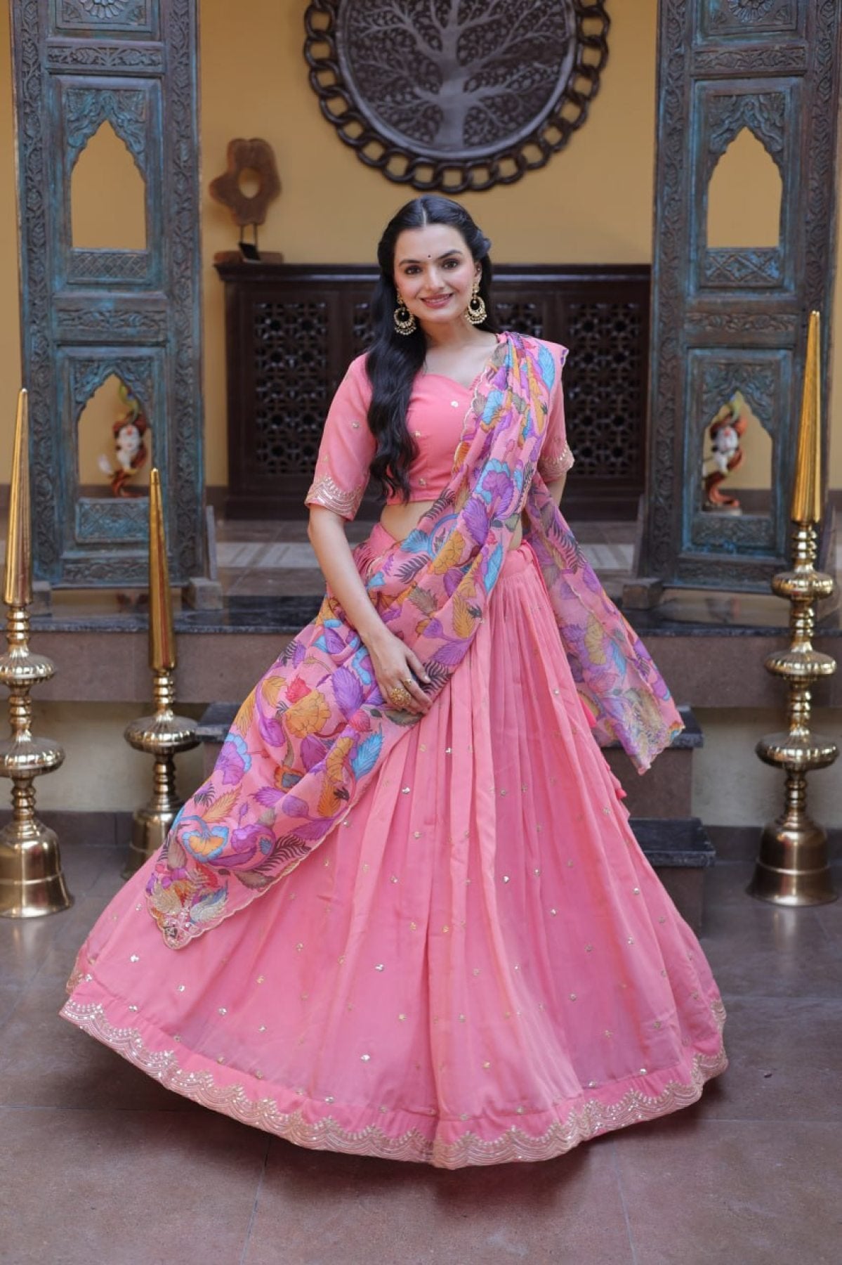 Cosmos Silk Lehenga Choli with Zari Sequins Work styling view