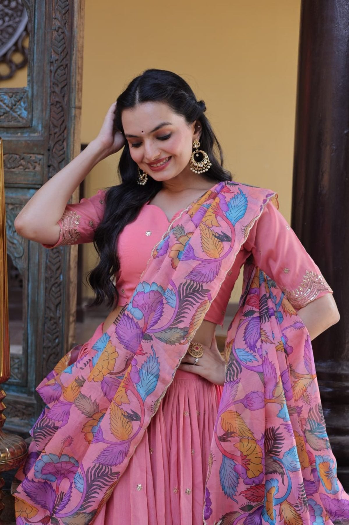 Cosmos Silk Lehenga Choli with Zari Sequins Work embroidery close-up