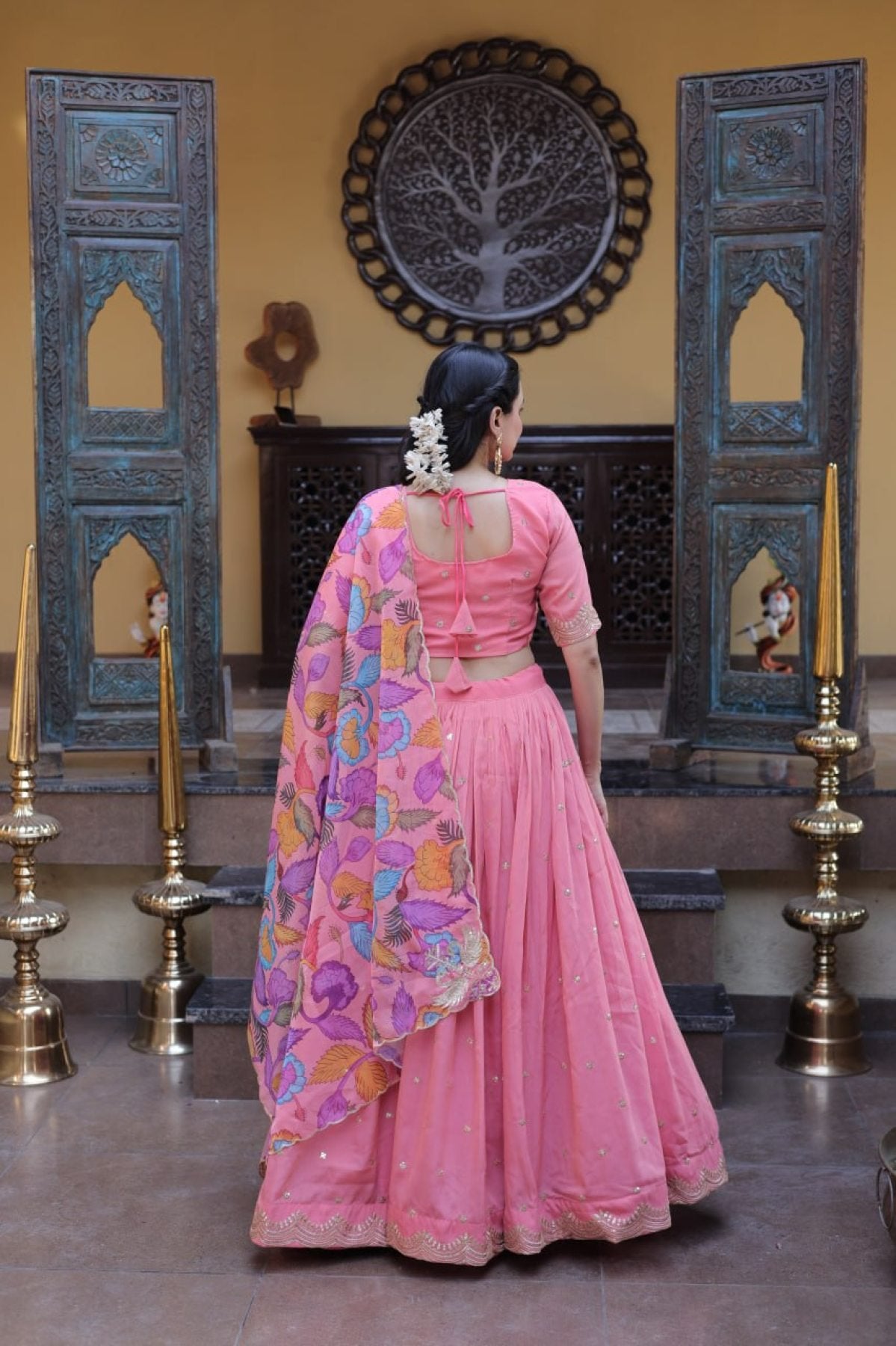 Cosmos Silk Lehenga Choli with Zari Sequins Work embroidery close-up